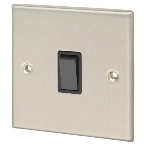 5x Contactum 10A 1Gang 2Way Light Switch -Brushed Steel with Black Inse 230554