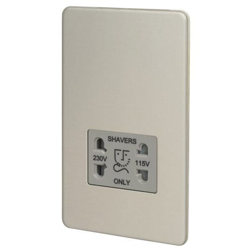 Knightsbridge 115V/230V Dual Voltage Shaver Socket - Brushed Chrome wit 498591