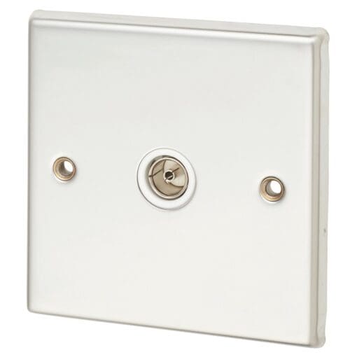 Contactum 1 Gang Non Isolated Coaxial Socket - Polished Steel with Whit 672521