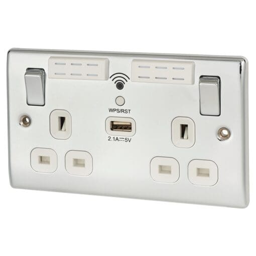 BG Nexus Metal 13A 2 Gang WiFi Extender Switched Socket with USB Chargi 693789
