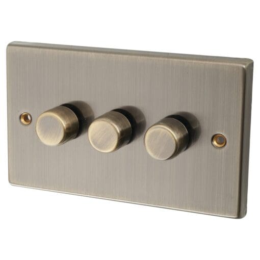 Knightsbridge 3 Gang 2 Way 5-150W Trailing Edge LED Dimmer - Antique Br 742793