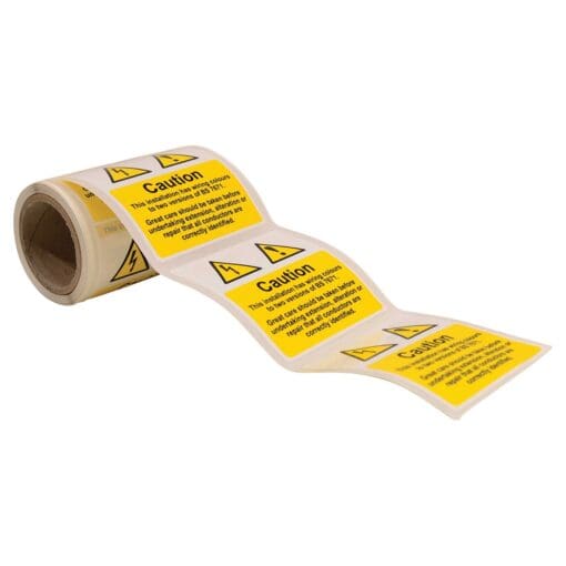 Spectrum Caution Mixed Cable Notice Label 75 x 75mm - 100 Roll 971252